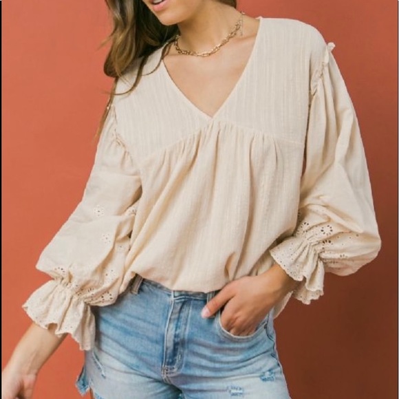 Tops Nwt Beige Eyelet Boho Long Sleeve Peasant Style Top Poshmark